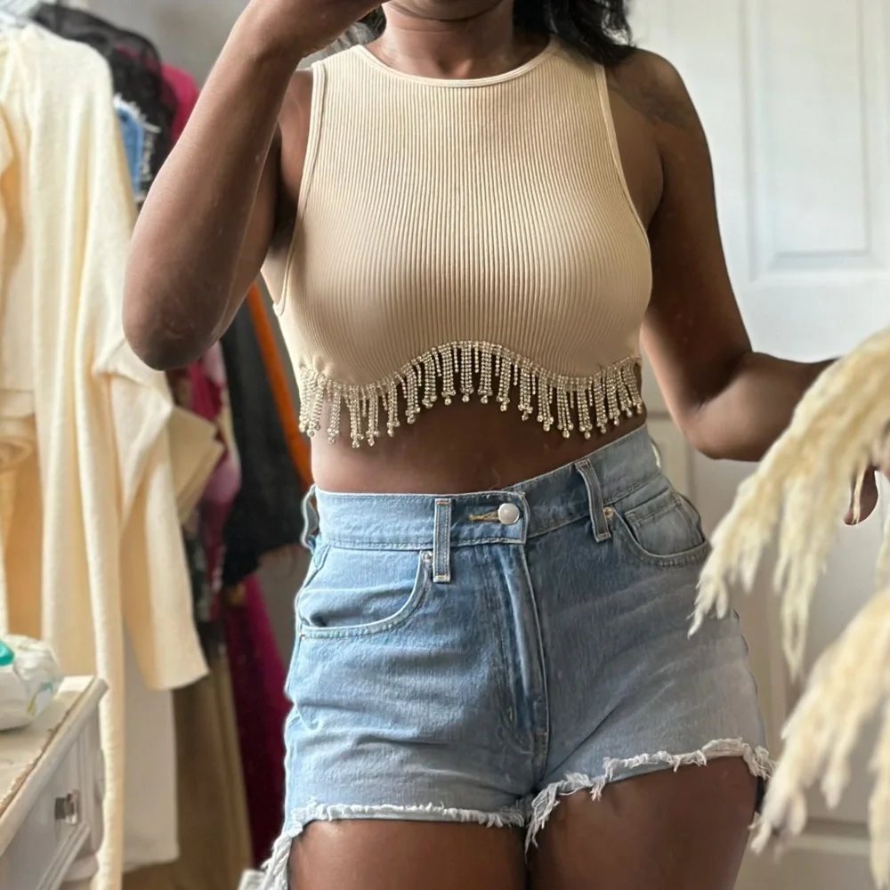 Zara Ribbed Rhinestones Croptop - Picture 1 of 9